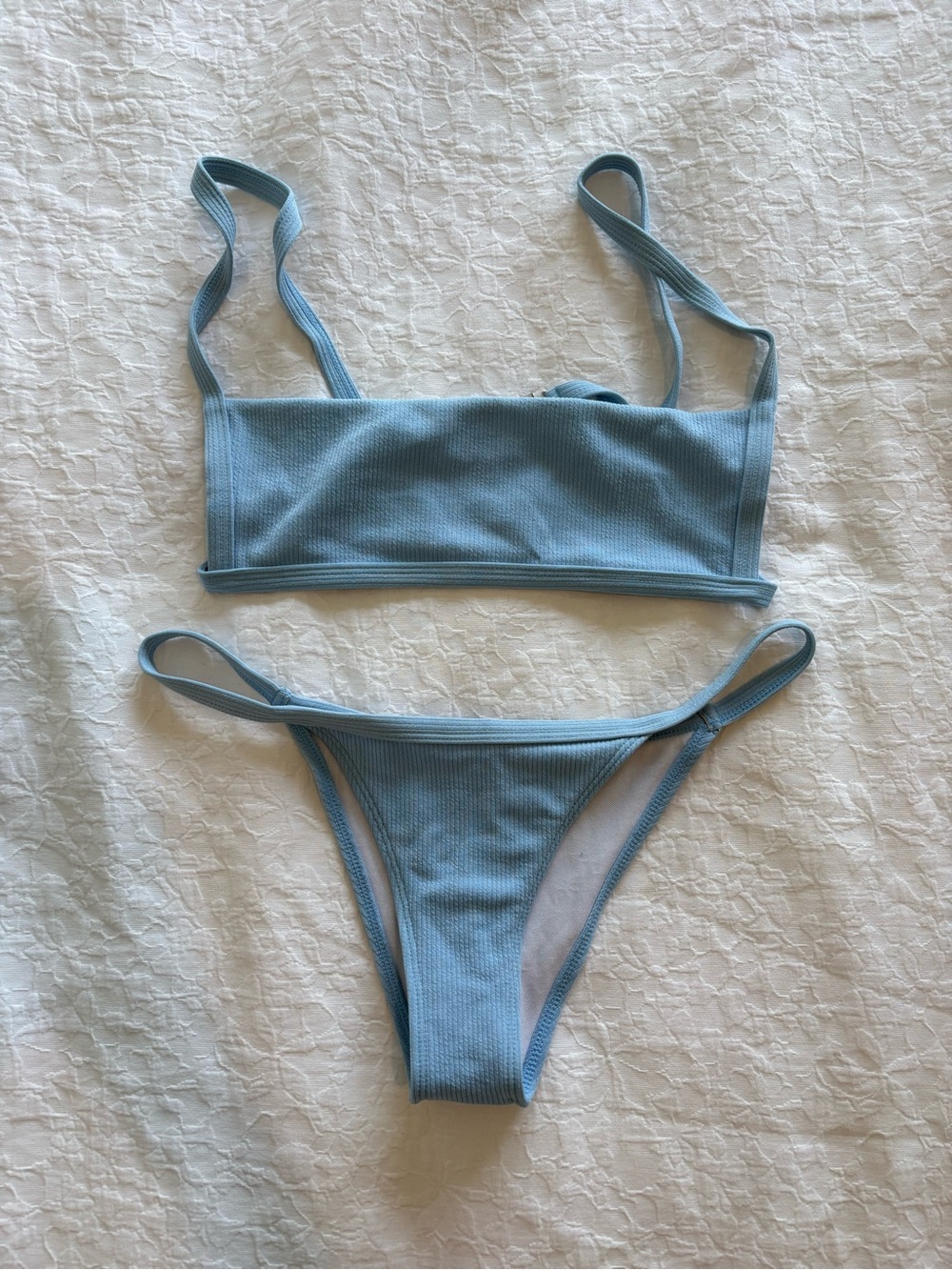 Zaful Light Blue Ribbed Bikini Set